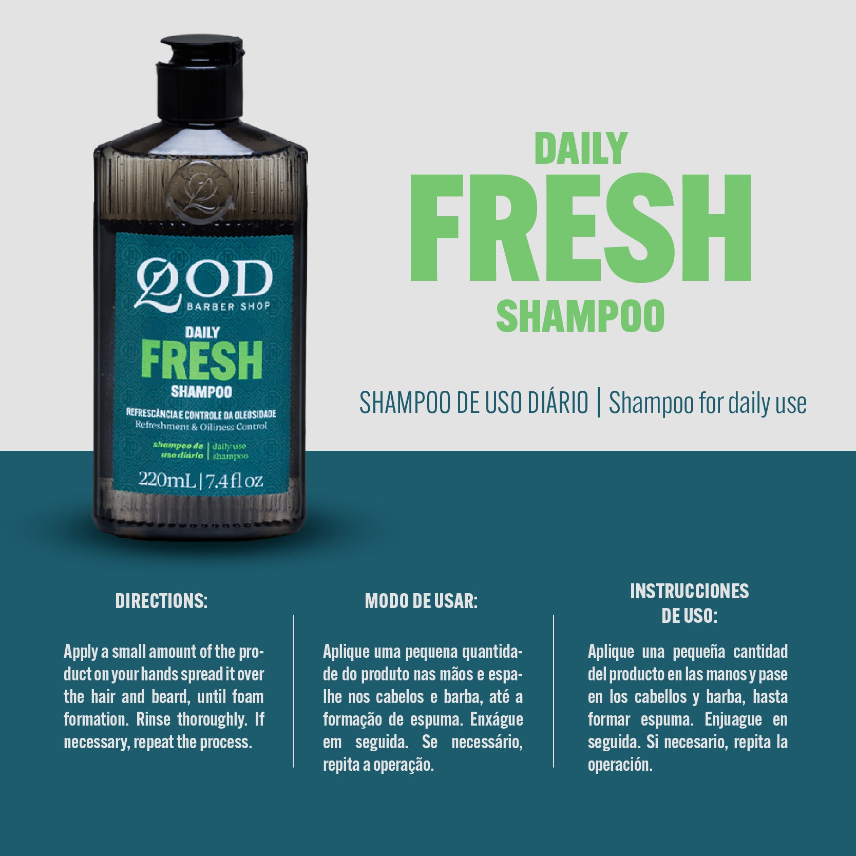 QOD Barber Shop - Daily Fresh Shampoo 220ml - For Greasy Hair