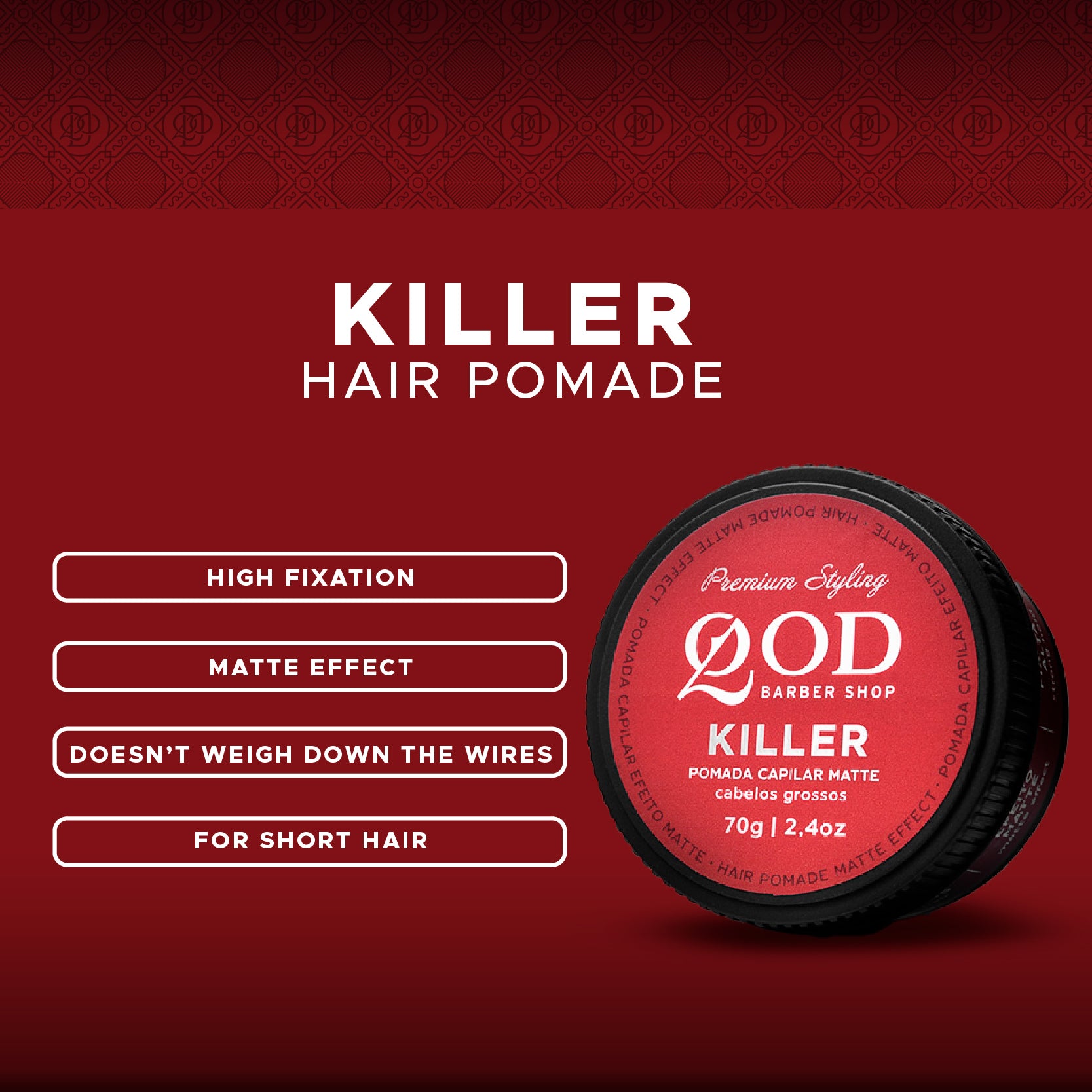 QOD Barber Shop - Killer Hair Pomade 70g - Strong Hold - Matte Effect