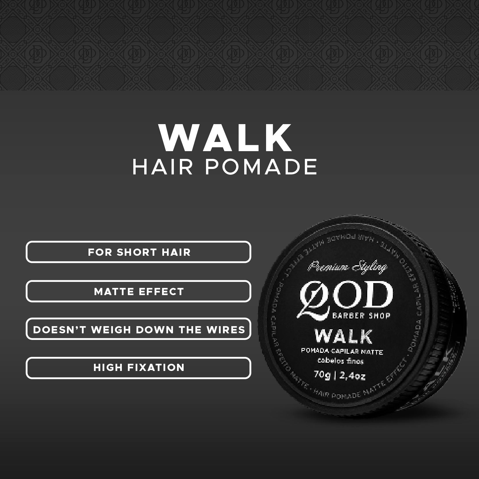 QOD Barber Shop - Walk Hair Pomade 70g - Medium Hold - Matte Effect